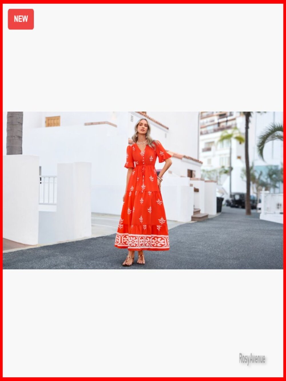 Polyester Maxi Dress with Pockets, V-Neck, Tiered Flowy A-Line - Picture 7 of 7